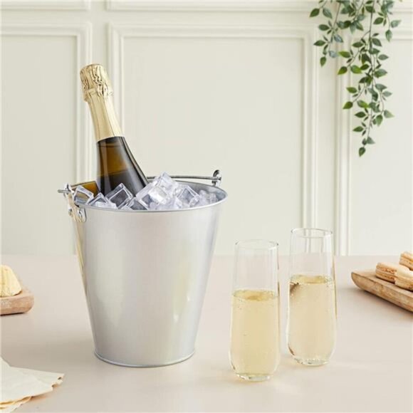 3 Pack Galvanized Metal Ice Buckets for Parties, 7 Inch Tin Pails with Handles - Picture 2 of 7